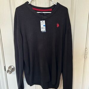 U.S. Polo Assn. Black Crewneck Sweater with Red Logo